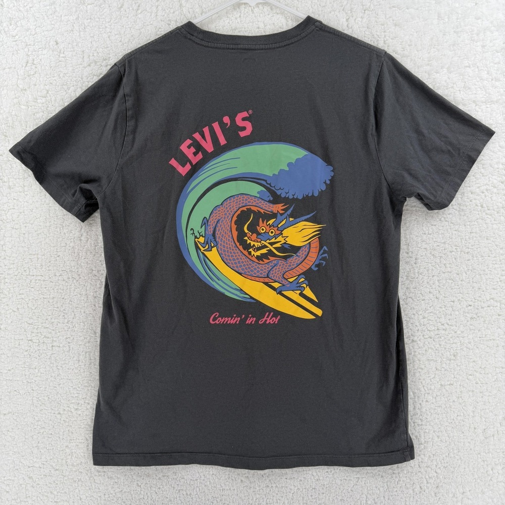 Levi's Shirt Mens Medium Gray Surf Dragon Comin In Hot Graphic‎ Tee T-Shirt
